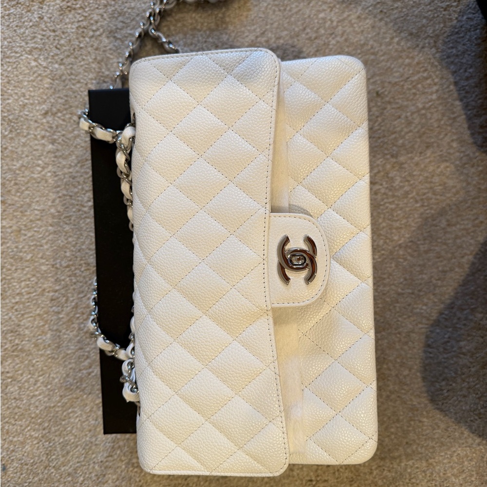 SOLD- Chanel Ivory Quilted Shoulder Bag with Chain Strap